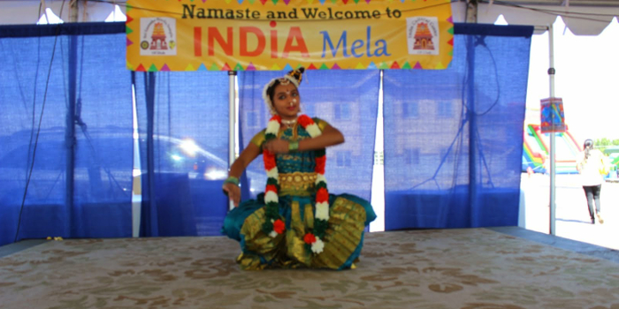 Bharatanatyam dancer in performance costume